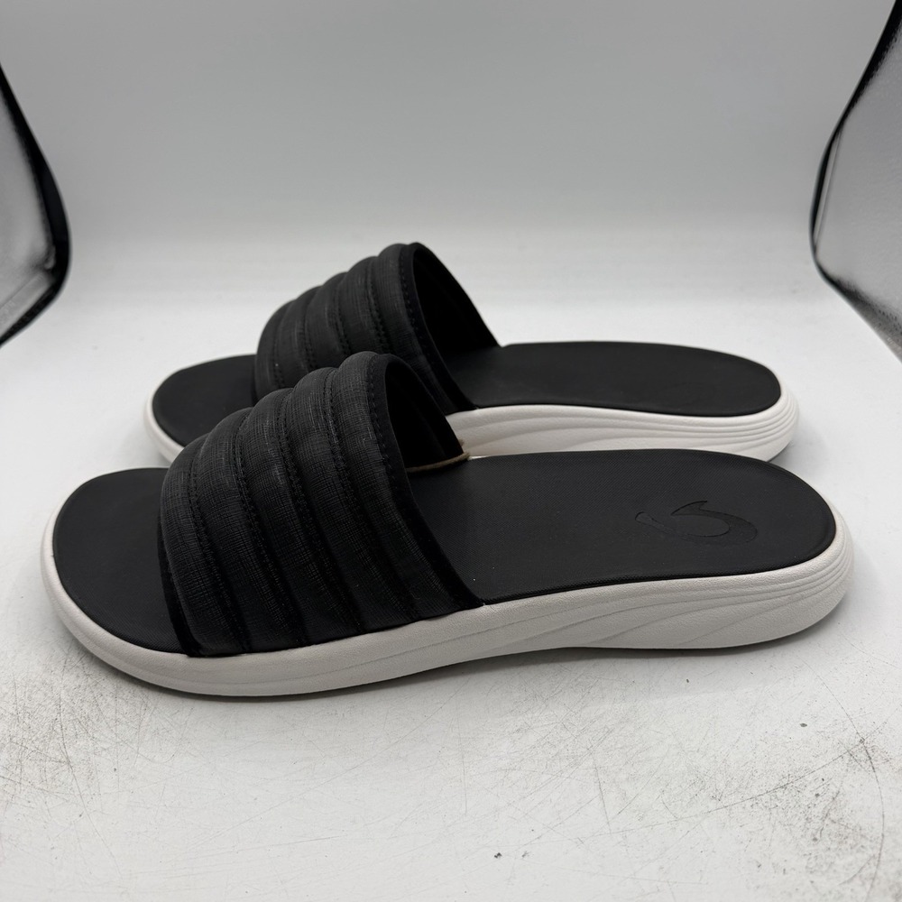 Olukai Komo Slides Men's Size 15 Black White Cushioned Beach Sandals Slip On NWT - Picture 6 of 11